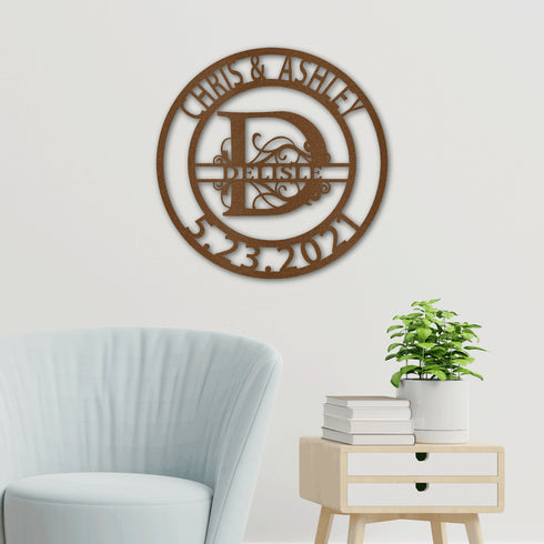 Personalized Elaborate Split Letter Family Wall Art